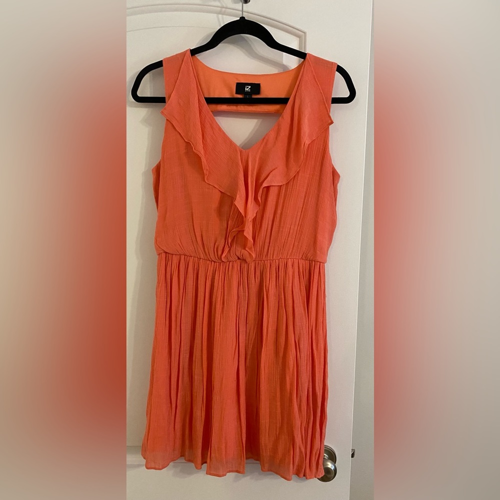 Iz Byer Vibrant Coral Ruffle Mini Dress